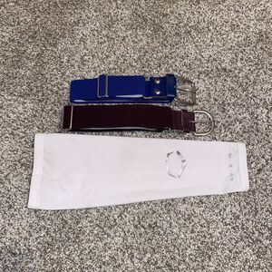 2 Baseball Belts (Blue/Maroon) 1 White Evoshield Arm Sleeve Baseball Equipment